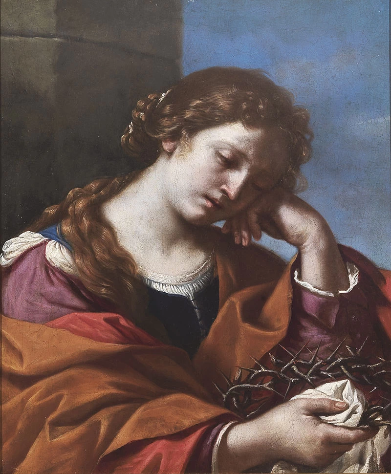 Maria Maddalena che medita sulla Corona di spine, dipinta dal Guercino. 1632. Collezione Mainetti (Roma)